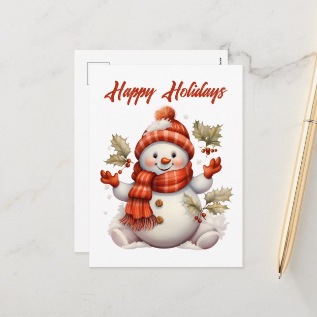 Festive Christmas snowman add text Holiday Postcard (Front/Back In Situ)