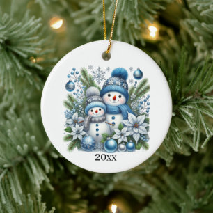 Festive Christmas Snowman add year and message Ceramic Tree Decoration
