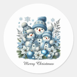 Festive Christmas snowman customisable Classic Round Sticker