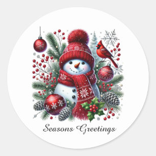 Festive Christmas snowman customisable Classic Round Sticker