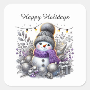 Festive Christmas snowman customisable Square Sticker