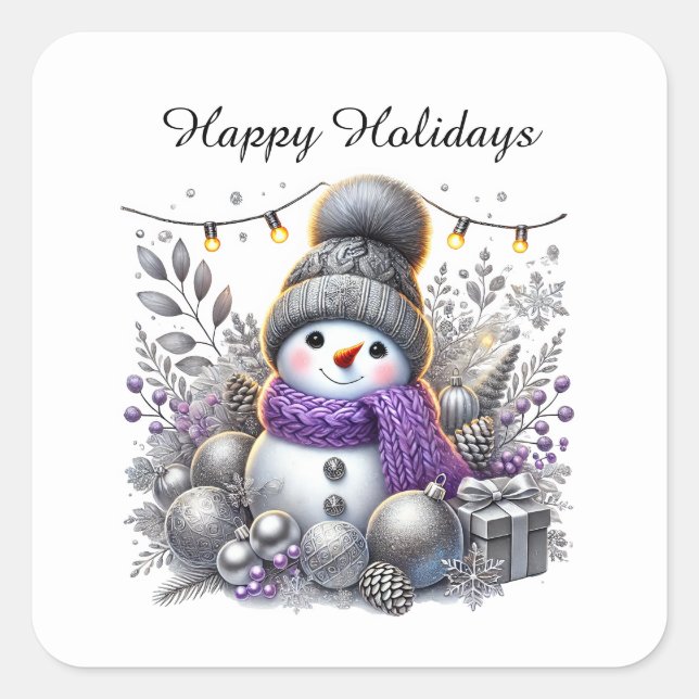 Festive Christmas snowman customisable  Square Sticker (Front)