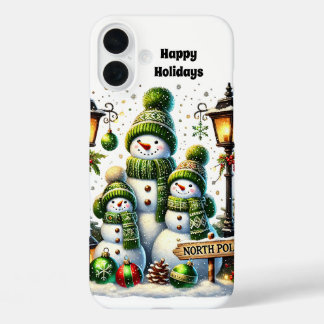 Festive Christmas snowman Family iPhone 16 Plus Case