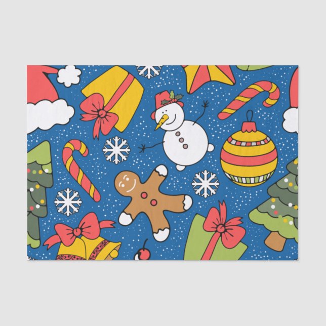Festive Christmas Snowman, Gingerbread Blue  Tissue Paper (Front)