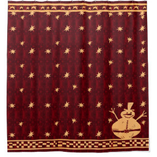Festive Christmas Snowman Gold Shower Curtain