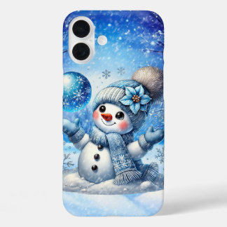 Festive Christmas snowman Holiday  iPhone 16 Plus Case