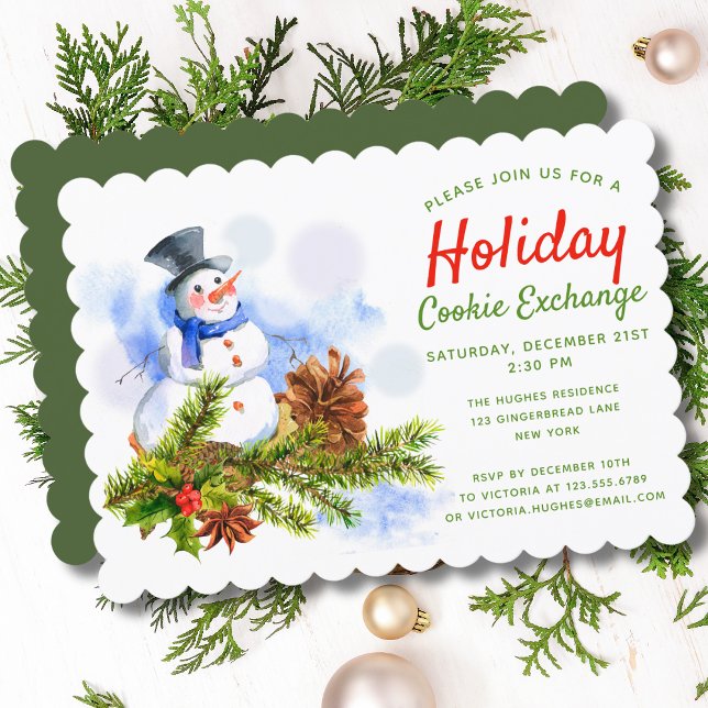 Festive Christmas Snowman Holiday Cookie Exchange Invitation (Creator Uploaded)