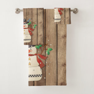 Festive Christmas snowman Holiday Country Bath Towel Set