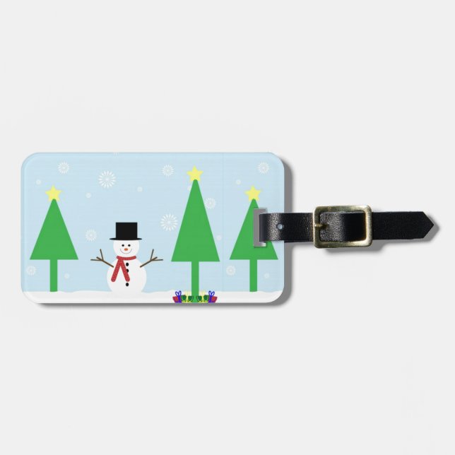 Festive Christmas Snowman Luggage Tag (Front Horizontal)