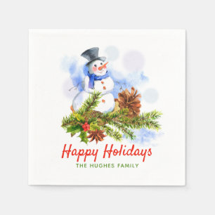 Festive Christmas Snowman Personalised Napkin