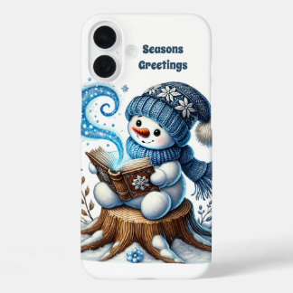 Festive Christmas snowman reading iPhone 16 Plus Case