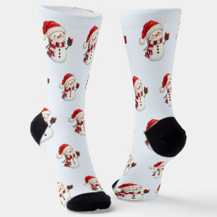 Festive Christmas Snowman Santa Watercolor Art Socks