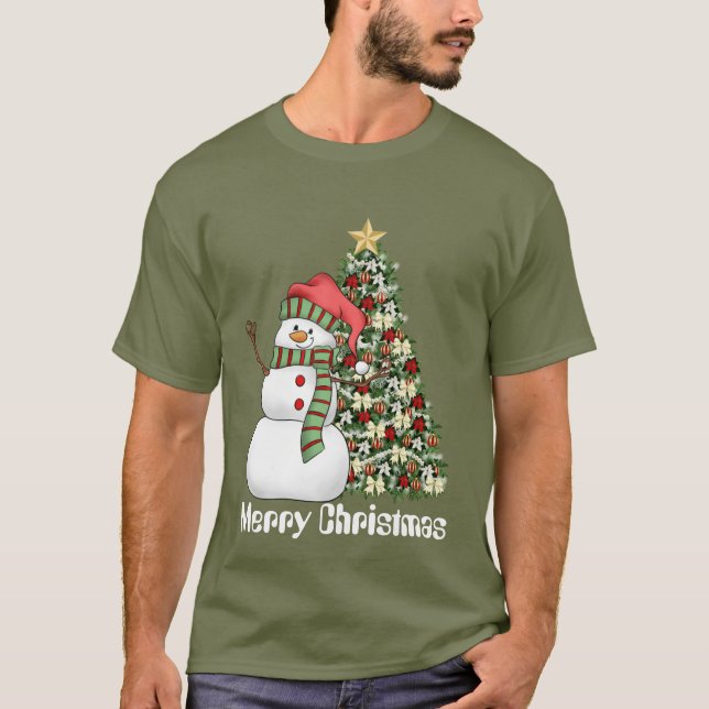 Festive Christmas snowman tree mens t-shirt (Front)