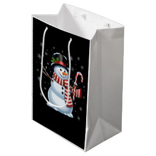 Festive Christmas Snowman with Candy Cane & Top  Medium Gift Bag