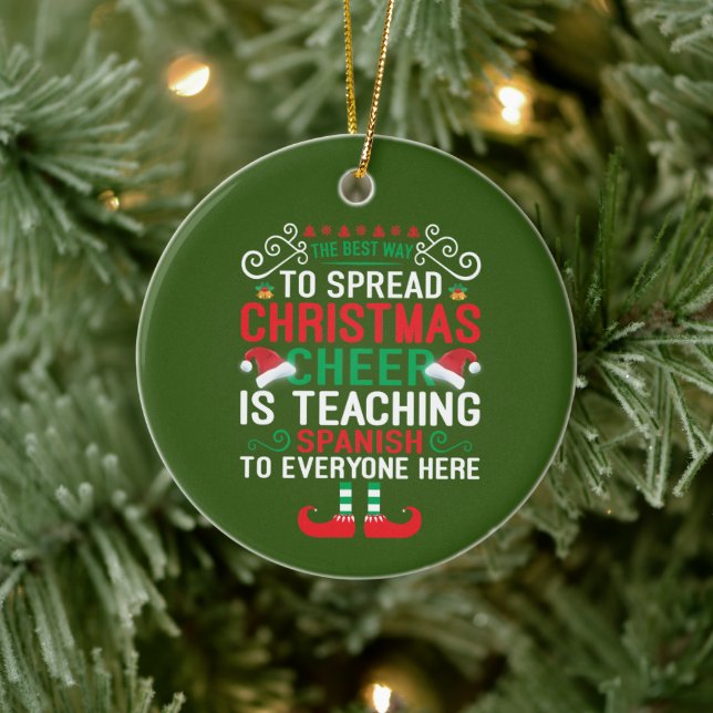 Festive Christmas Spanish Teacher add sentiment Ceramic Tree Decoration (Tree)