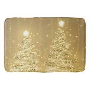 Festive Christmas Sparkling Trees Gold  Bath Mat