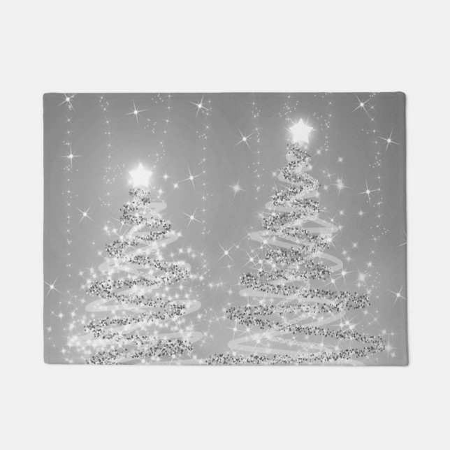 Festive Christmas Sparkling Trees Silver  Doormat (Front)