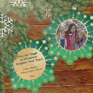Festive Christmas Stars: Green and Gold Tree Decoration Card