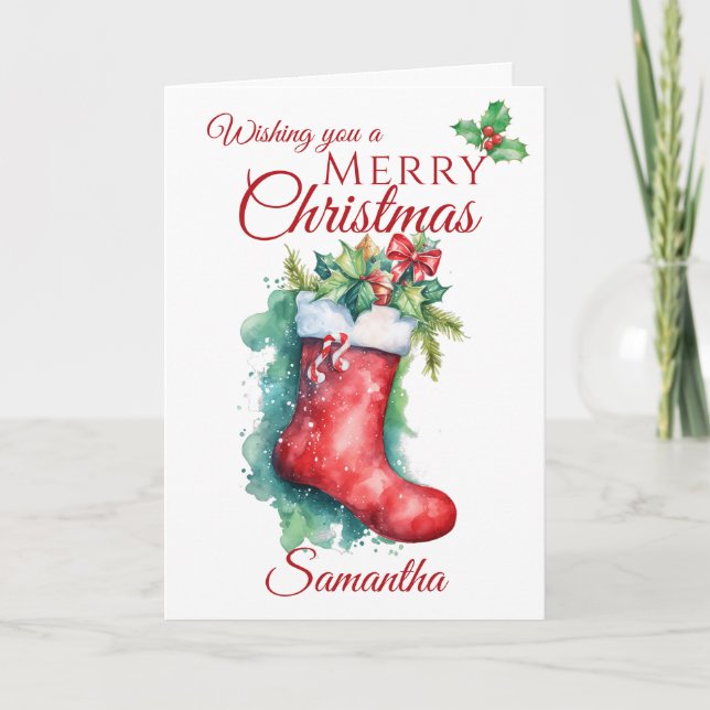 Festive Christmas Stocking Holiday Card (Front)