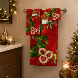 Festive Christmas Stocking Wreath Bathroom Towel S