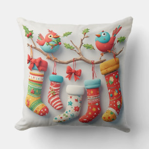 Festive Christmas Stockings Hung with Holly Cushion