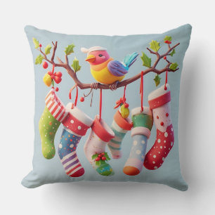Festive Christmas Stockings Hung with Holly Cushion