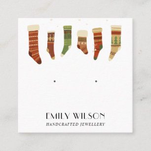 FESTIVE CHRISTMAS STOCKINGS STUD EARRING DISPLAY SQUARE BUSINESS CARD