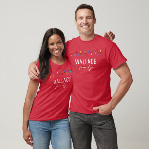 Festive Christmas string lights Custom Family name T-Shirt