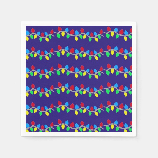 Festive Christmas String Lights on Blue Napkin (Front)