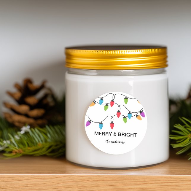 Festive Christmas String Lights Personalised Classic Round Sticker (Festive Christmas String Lights Personalized Classic Round Sticker)