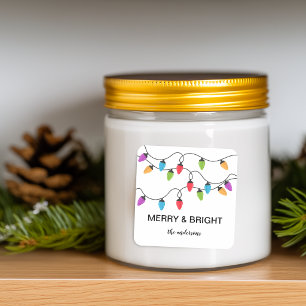 Festive Christmas String Lights Personalised Square Sticker