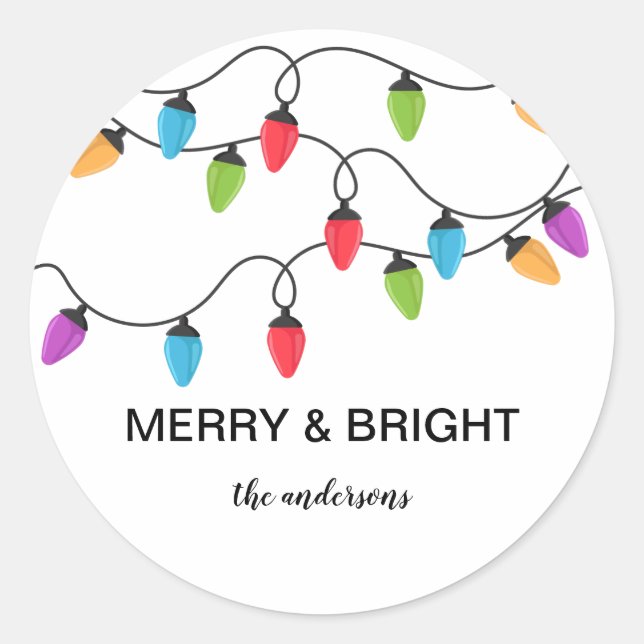 Festive Christmas String Lights Personalized Classic Round Sticker (Front)