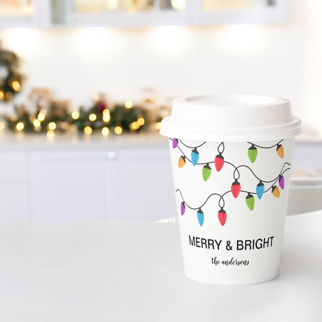 Festive Christmas String Lights Personalized Paper Cups (Festive Christmas String Lights Personalized Paper Cups)