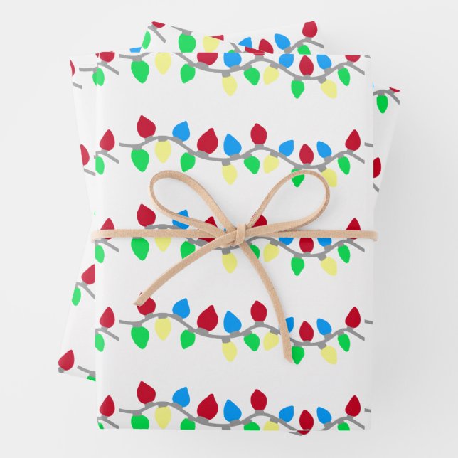 Festive Christmas String Lights Wrapping Paper Sheet (In situ)