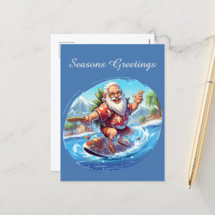 Festive Christmas surfing Santa add text Holiday Postcard