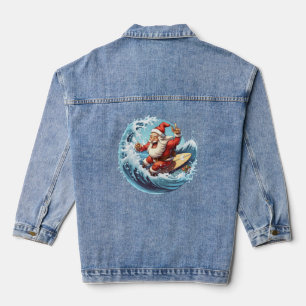 Festive Christmas Surfing Santa Denim Jacket