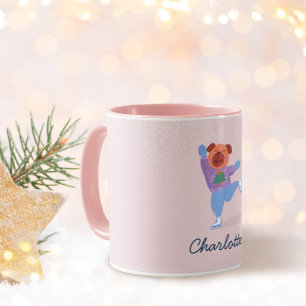 Festive Christmas Sweater Dog Ice Skating Name Mug