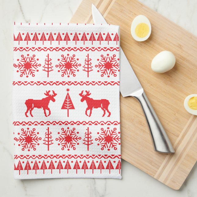 Festive Christmas Sweater Pattern Tea Towel (Quarter Fold)