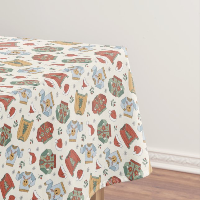 Festive Christmas Sweaters and Hats Pattern Tablecloth (In Situ)