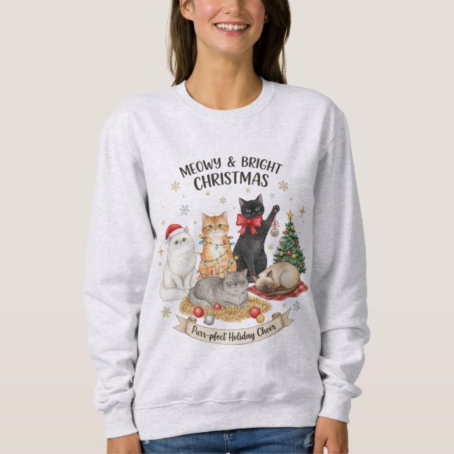 Festive Christmas Sweatshirt Gift for Cat Lovers (Front)