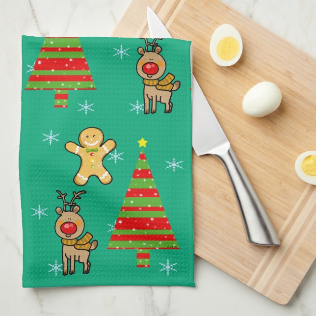 festive Christmas Tea Towel (Quarter Fold)
