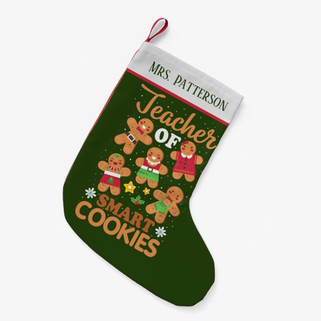 festive Christmas Teacher smart cookies add name Small Christmas Stocking (Front (Hanging))