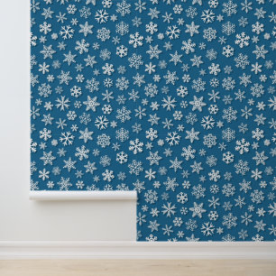 Festive Christmas teal white snowflake pattern Wallpaper