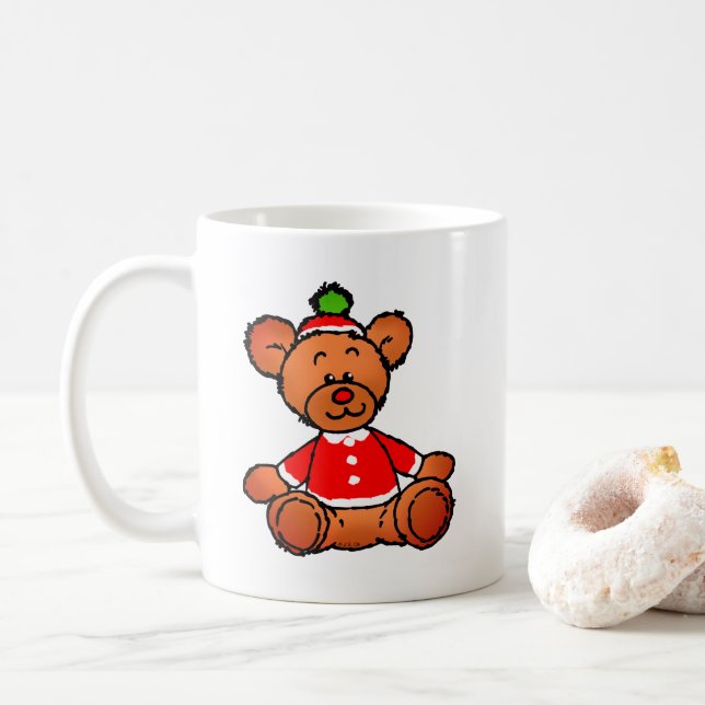 Festive Christmas Teddy Bear Design Coffee Mug (With Donut)