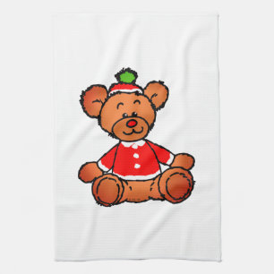 Festive Christmas Teddy Bear Design Tea Towel