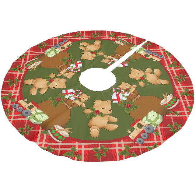Festive Christmas teddy bears Brushed Polyester Tree Skirt (Angled)