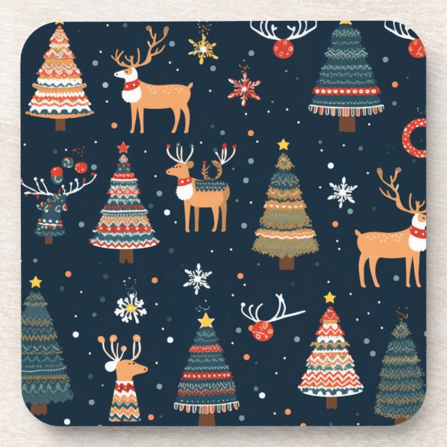 Festive Christmas Theme Pattern Coaster (Front)