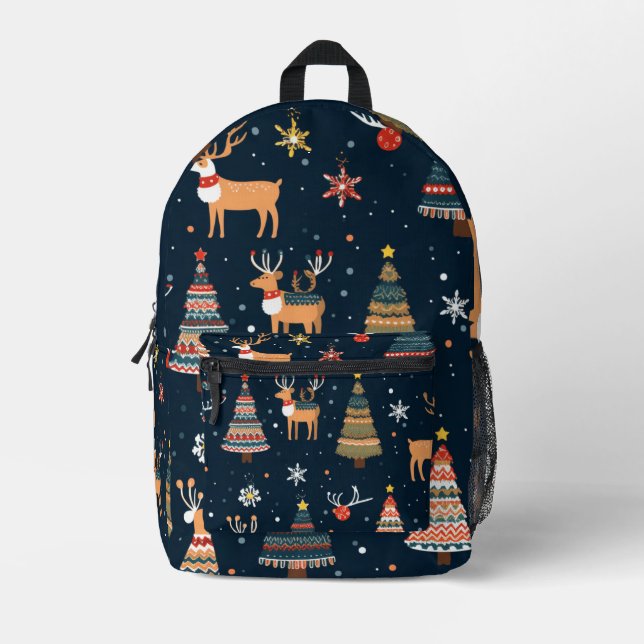 Festive Christmas Theme Pattern Printed Backpack (Front)