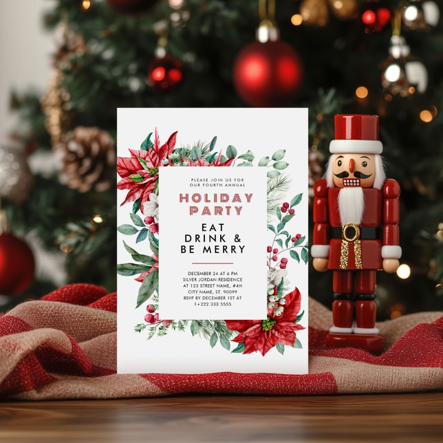 Festive Christmas Theme Poinsettia Frame Party Invitation (Creator Uploaded)
