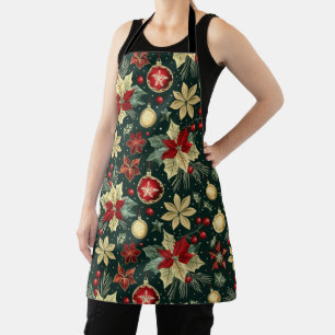 Festive Christmas Theme Poinsettia Pattern Apron